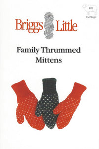 Pattern for Family Thrummed Mittens on a white background with brand logo.