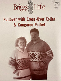 Knitting pattern for Briggs and Little Pullover with Cross-over Collar & Kangaroo Pocket with colourwork across the chest