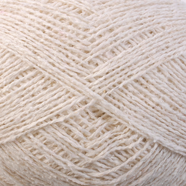 Close-up of cream coloured yarn with a textured pattern
