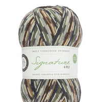 Multicolored yarn ball with West Yorkshire Spinners label on a white background