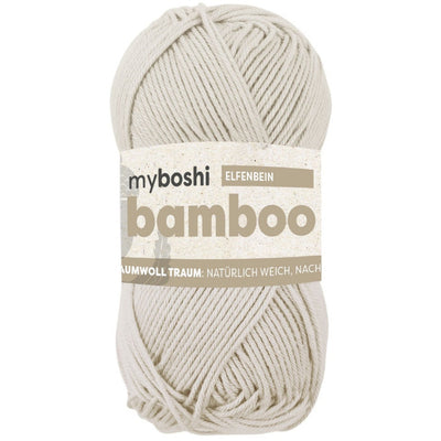 Cream ball of yarn with 'myboshi' label on a white background
