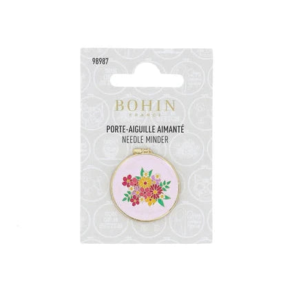 Bohin needle minder with floral design in packaging on a white background