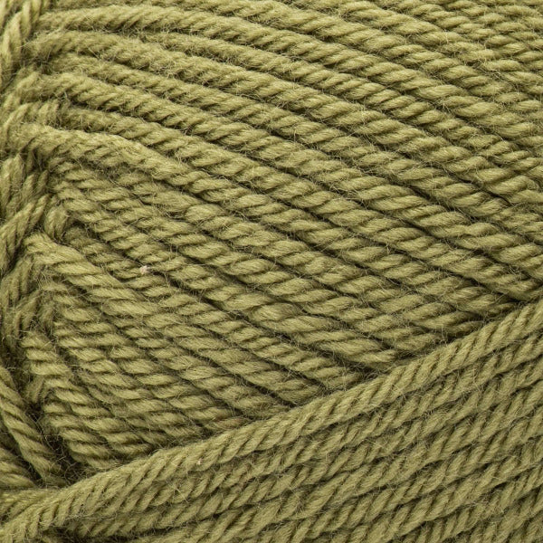 Close-up of a ball of olive green yarn