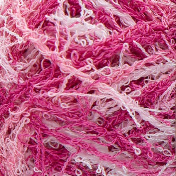 Close up of textured pink and white yarn 