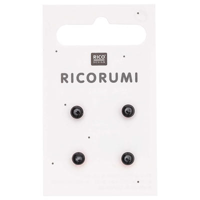 4 five milimetre black plastic button eyes in white packaging