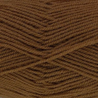 A close-up of warm, medium brown heathered yarn.