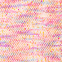 Close-up of a knitted fabric with multicolored yarn.