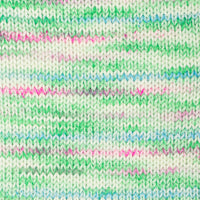 Close-up of a knitted fabric with multicolored stripes.