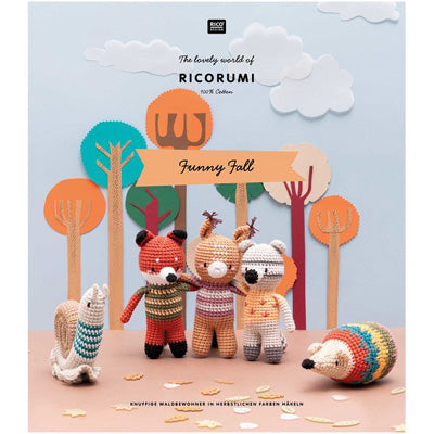 Ricorumi crochet pattern book cover with forest-themed toys and autumn colors.