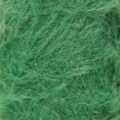 Close up detail of soft, furry green lace weight yarn