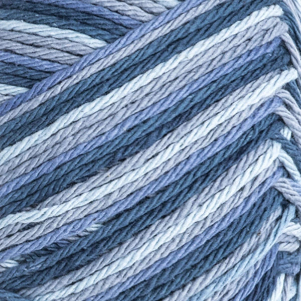 Close-up of blue yarn with gradient shades.
