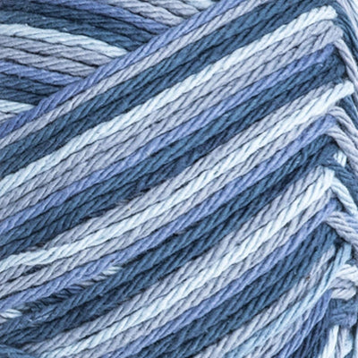 Close-up of blue yarn with gradient shades.