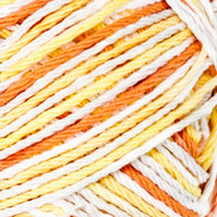 Close-up of multicolored yarn in orange, yellow, and white 