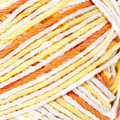 Close-up of multicolored yarn in orange, yellow, and white 