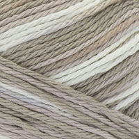 Close-up of multicolored yarn with shades of brown, beige, and white.