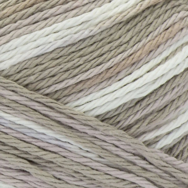 Close-up of multicolored yarn with shades of brown, beige, and white.