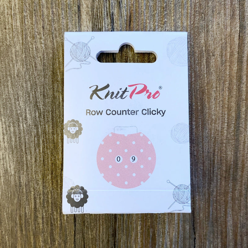 KnitPro row counter clicky packaging on a wooden surface