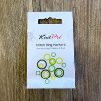 KnitPro Stitch Ring Markers packaging on a wooden surface