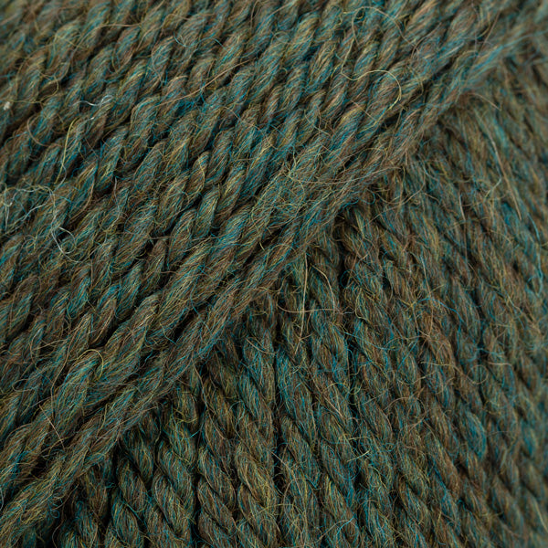 Close-up of dark heathered green yarn 