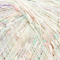 Detail of very pale textured yarn in pastel shades of pink, purple, and mint