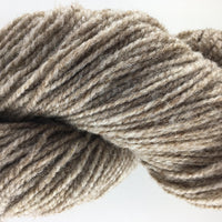 Close-up of a skein of brown yarn on a white background