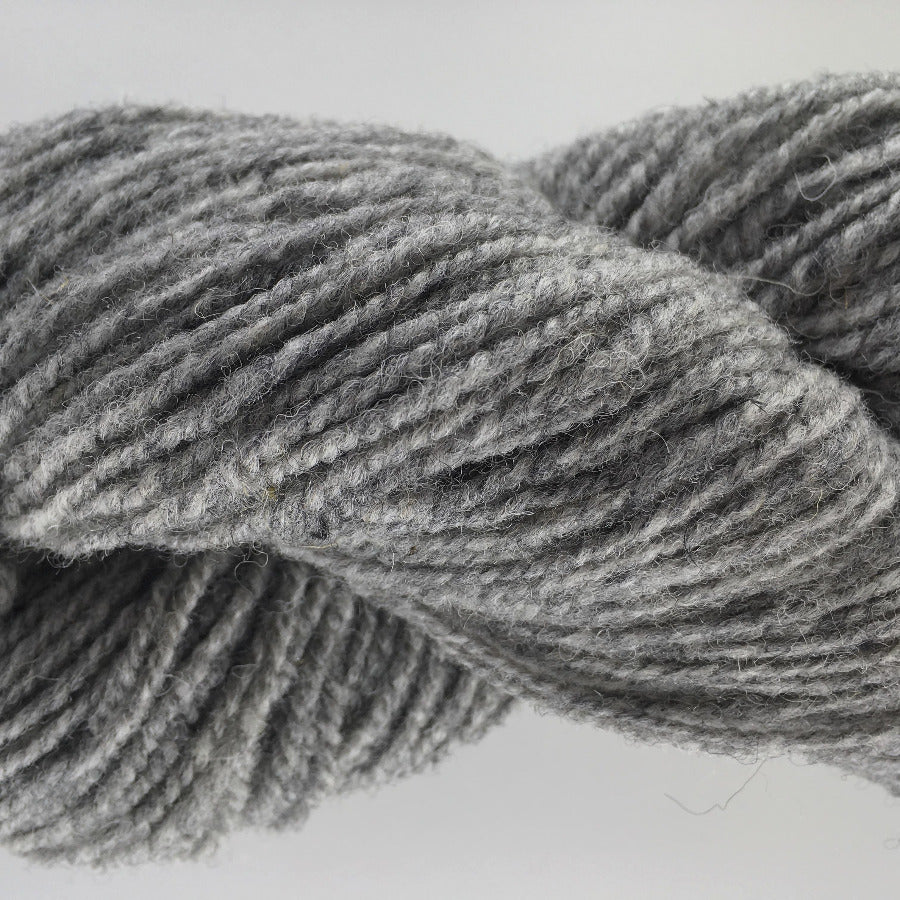 Close-up of gray yarn on a light background