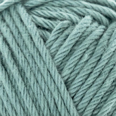 Close-up of a ball of pale teal blue yarn