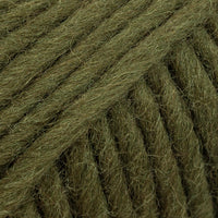 Close-up of a ball of olive green yarn