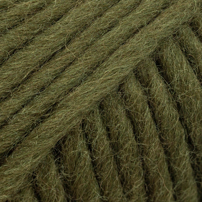Close-up of a ball of olive green yarn