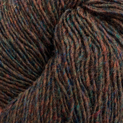Close-up of a skein of brown heathered yarn