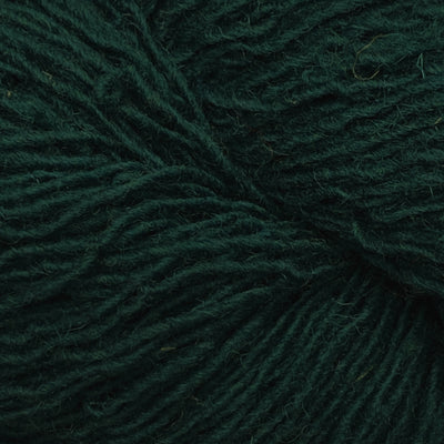 Close-up of a skein of dark emerald green yarn