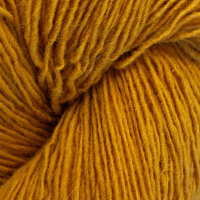 Close-up of a skein of mustard yellow yarn