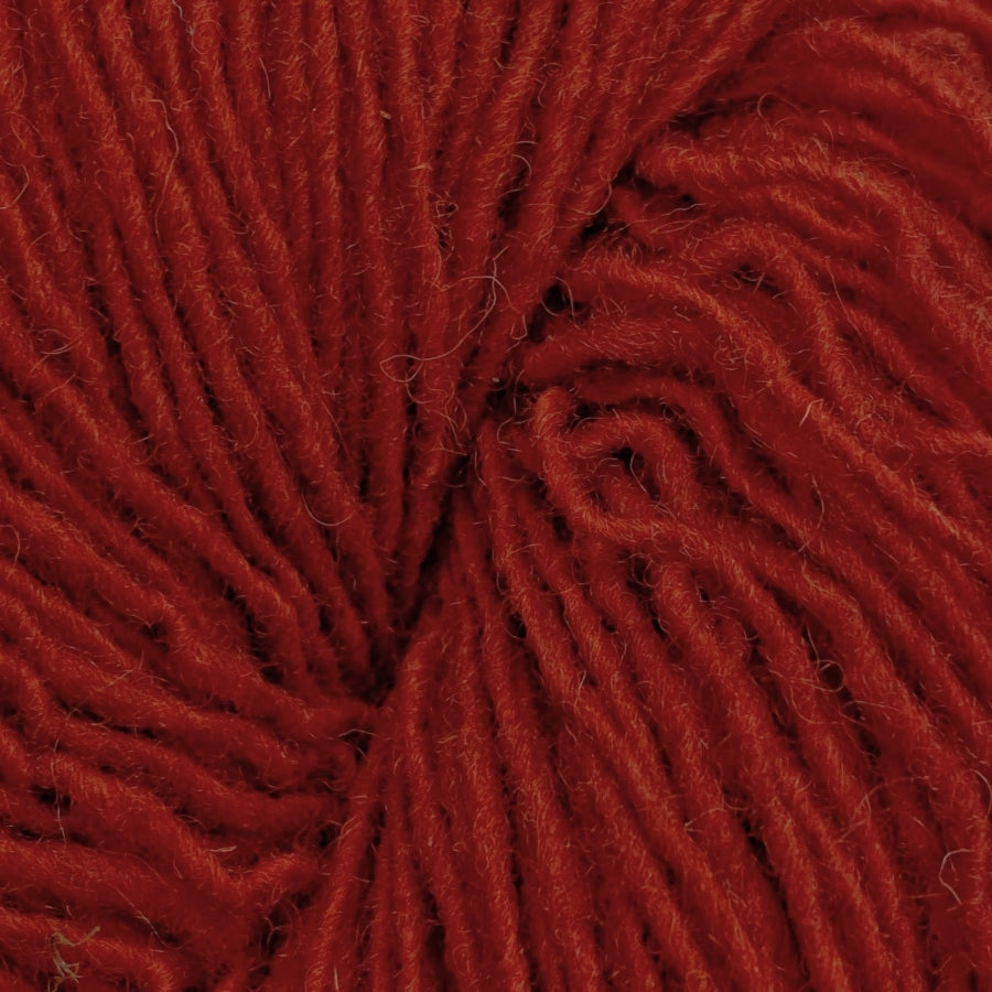 Close-up of a skein of dark orange yarn