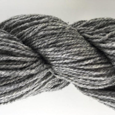 Close-up of gray yarn on a white background