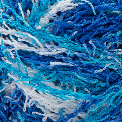 Close up of textured blue and white yarn 